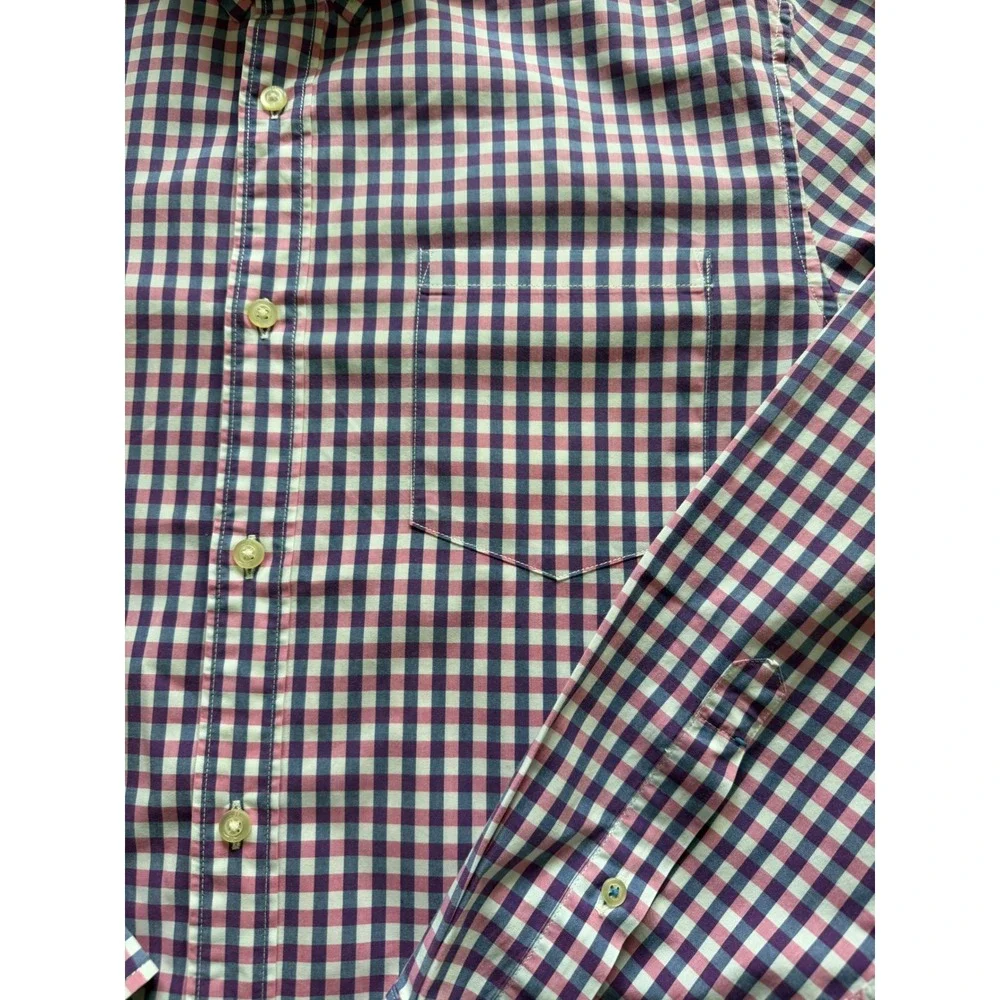 Banana Republic Grant Fit Custom 078 Wash Shirt Men Pink/Navy Gingham Sz L - EUC